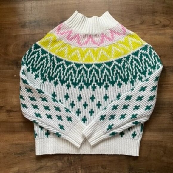 Old Navy Fair Isle Mock Neck Sweater Multicolor Knit White Green Yellow Pink XS - Picture 5 of 6